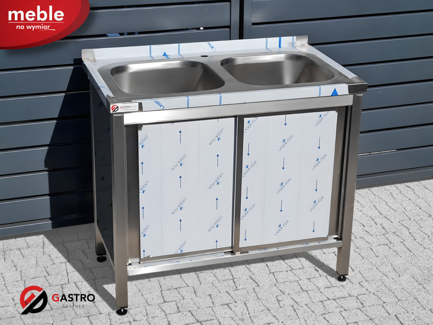 Zlew gastronomiczny dwukomorowy zabudowany szafką 1000x600x850 mm