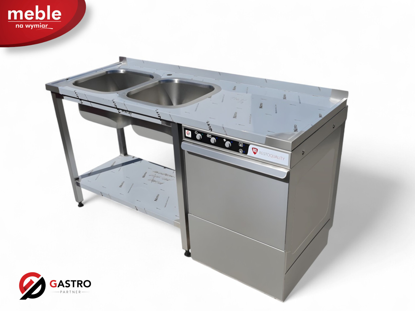 Zlew gastronomiczny 2 komorowy z miejscem na zmywarkę 1600x600x900 mm