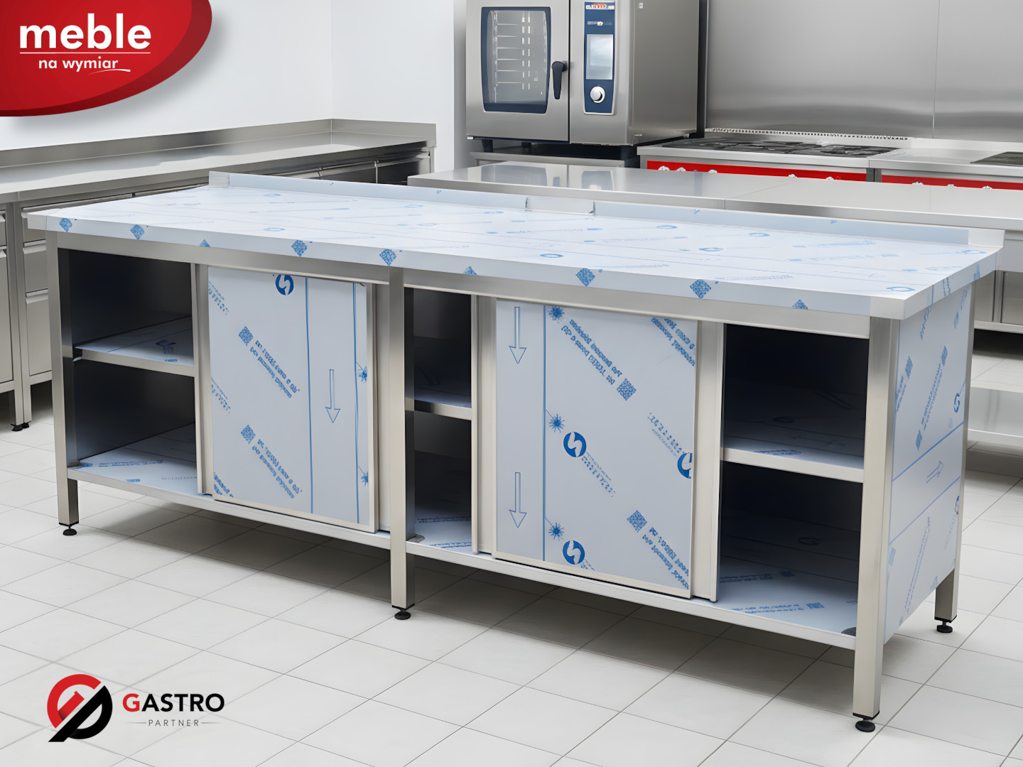 Stół gastronomiczny zabudowany z szafka 260x70