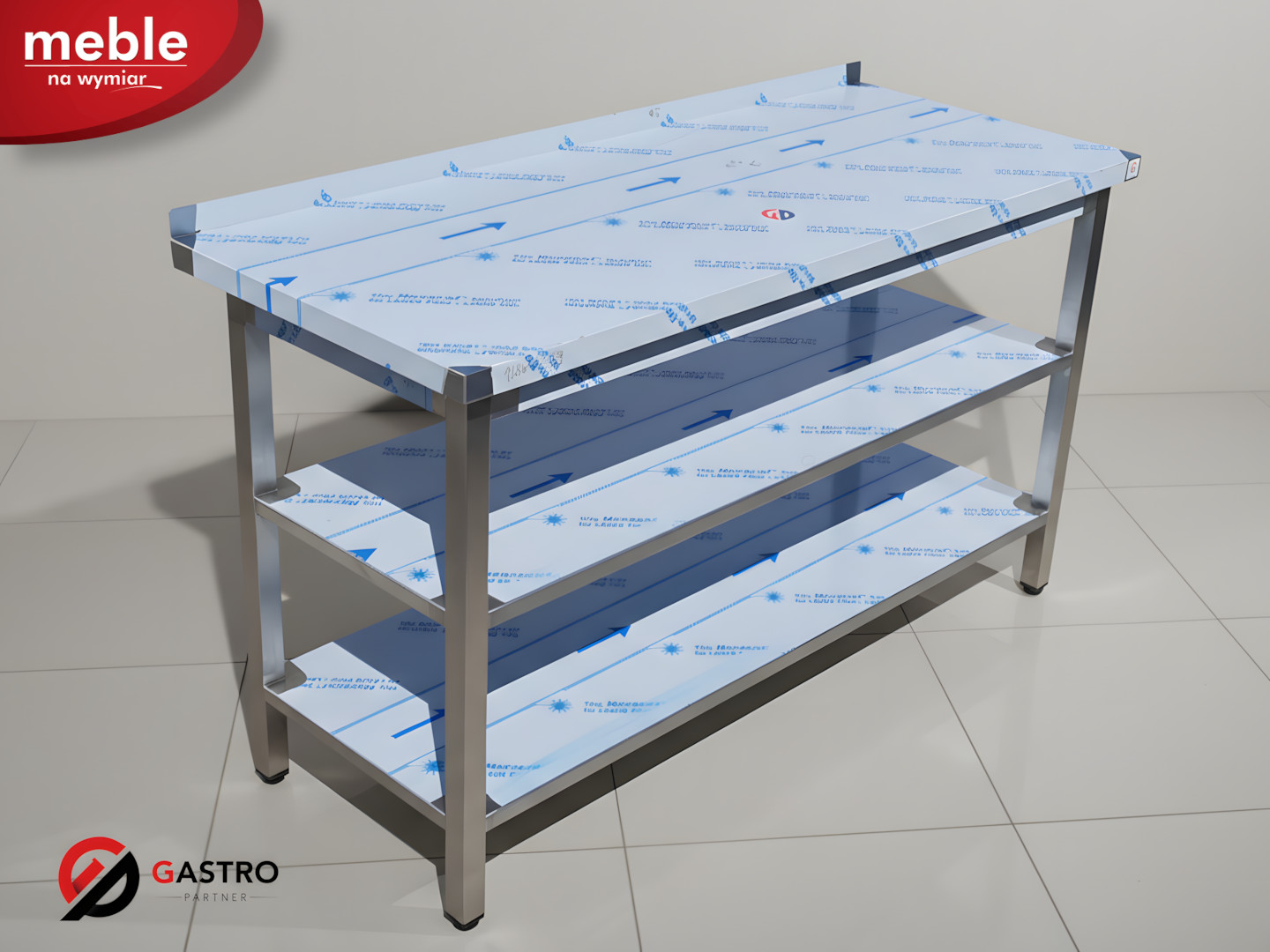 Stół przyścienny z dwoma półkami 1600x700