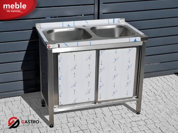 Zlew gastronomiczny dwukomorowy zabudowany szafką 1000x600x850 mm