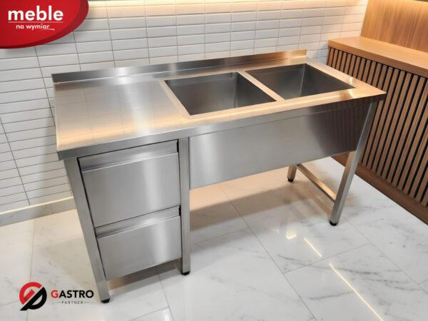 Zlew 2 komorowy bez półki z ociekaczem 1400x600x850 mm