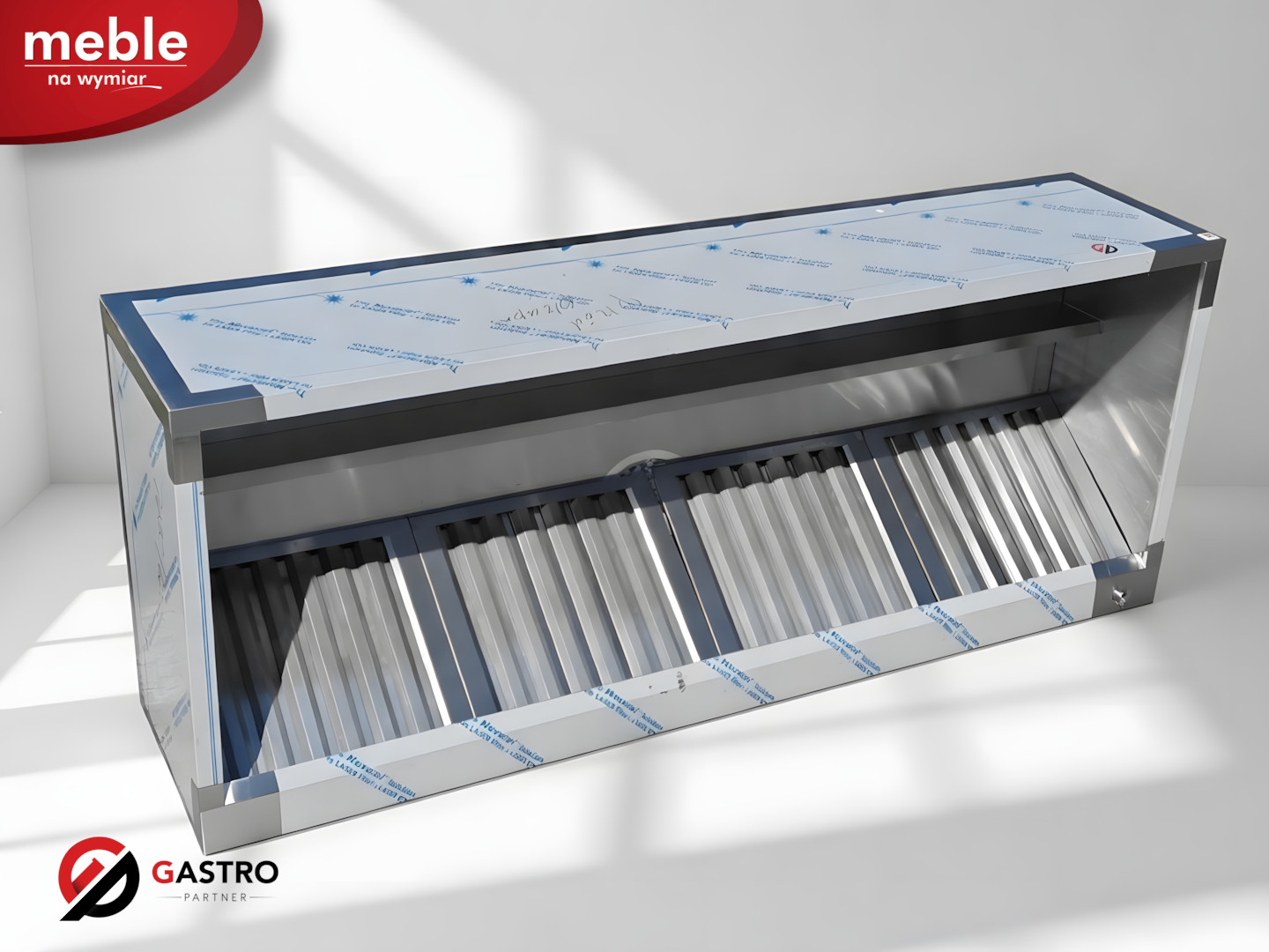 Okap ze stali nierdzewnej skrzyniowy z filtrami 190x70x45 cm