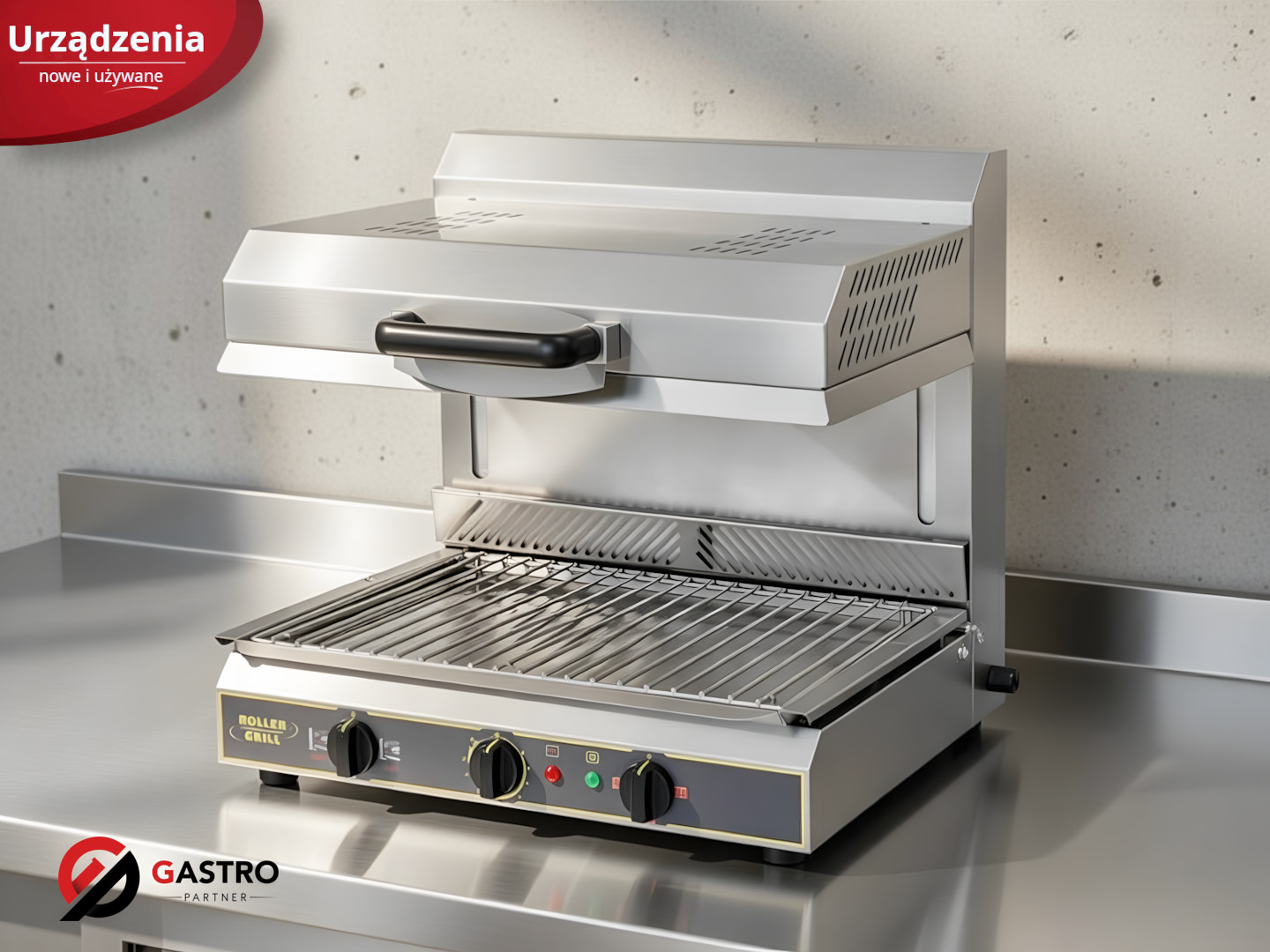 salamander z ruchomą głowicą, kwarcowe grzałki, wykrywanie talerzy, P 3 kW, U 230 V