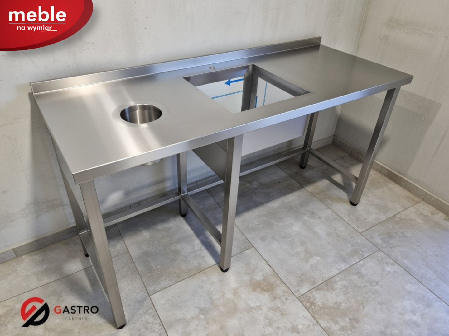 Zlew gastronomiczny 1 komorowy z otworem na odpady 1600x600x850 mm