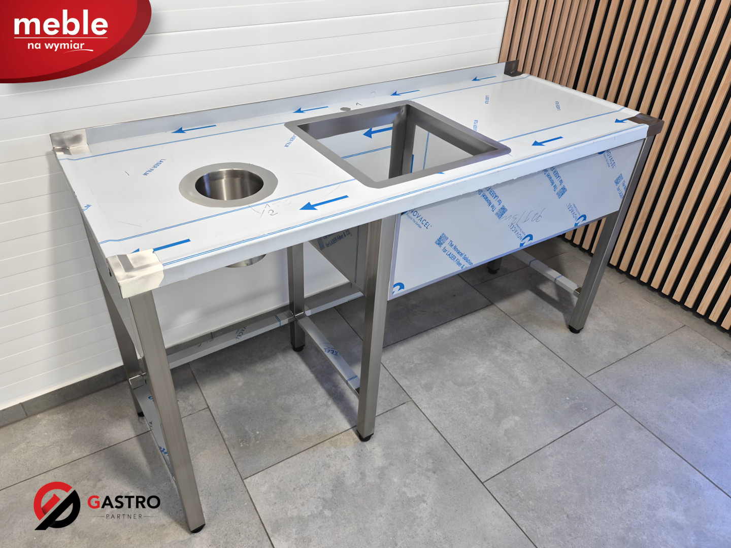 Zlew gastronomiczny 1 komorowy z otworem na odpady 1600x600x850 mm