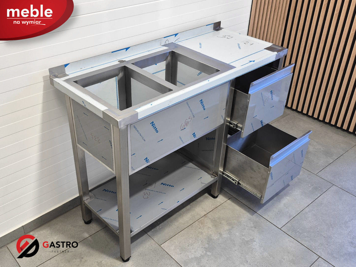 Stół ze zlewem dwukomorowym z szufladami gastronomiczny zlew 1200x600x850 mm