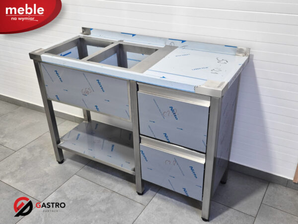 Stół ze zlewem dwukomorowym z szufladami gastronomiczny zlew 1200x600x850 mm