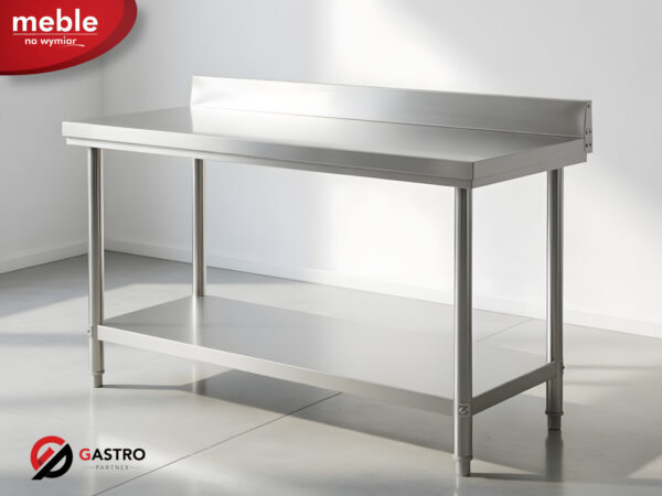 Stół składany przyścienny ze stali nierdzewnej z półką 1600x600x850 mm + 100mm YG-09025