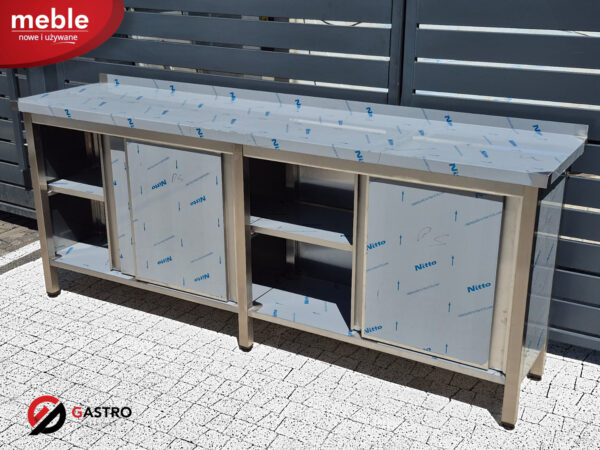 Stół przyścienny gastronomiczny z szafką drzwi przesuwne spawany 2100x500x850 mm
