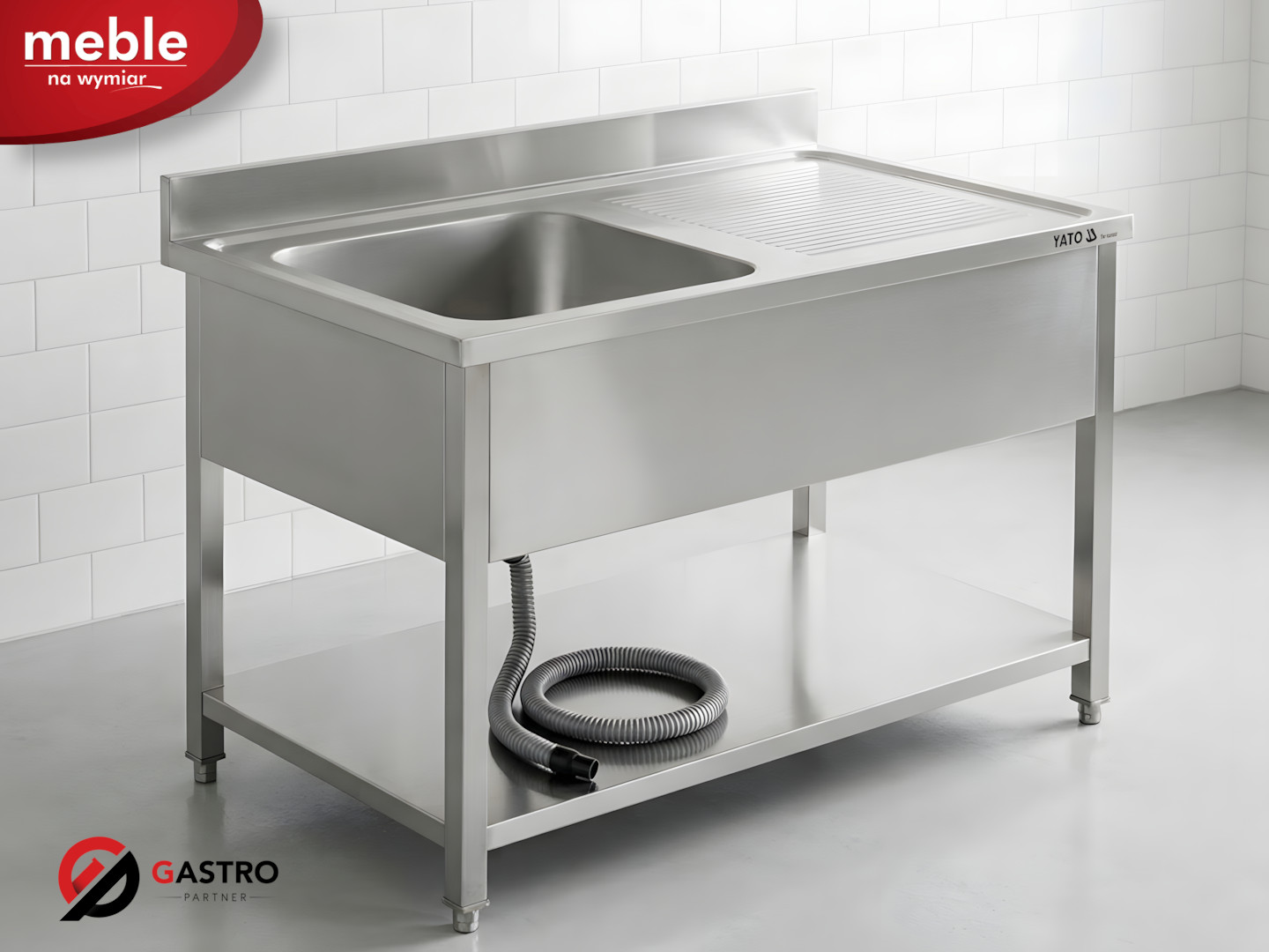 Stół ze zlewem 1 komorowy stal nierdzewna 1400x700x850 mm półka YG-30905