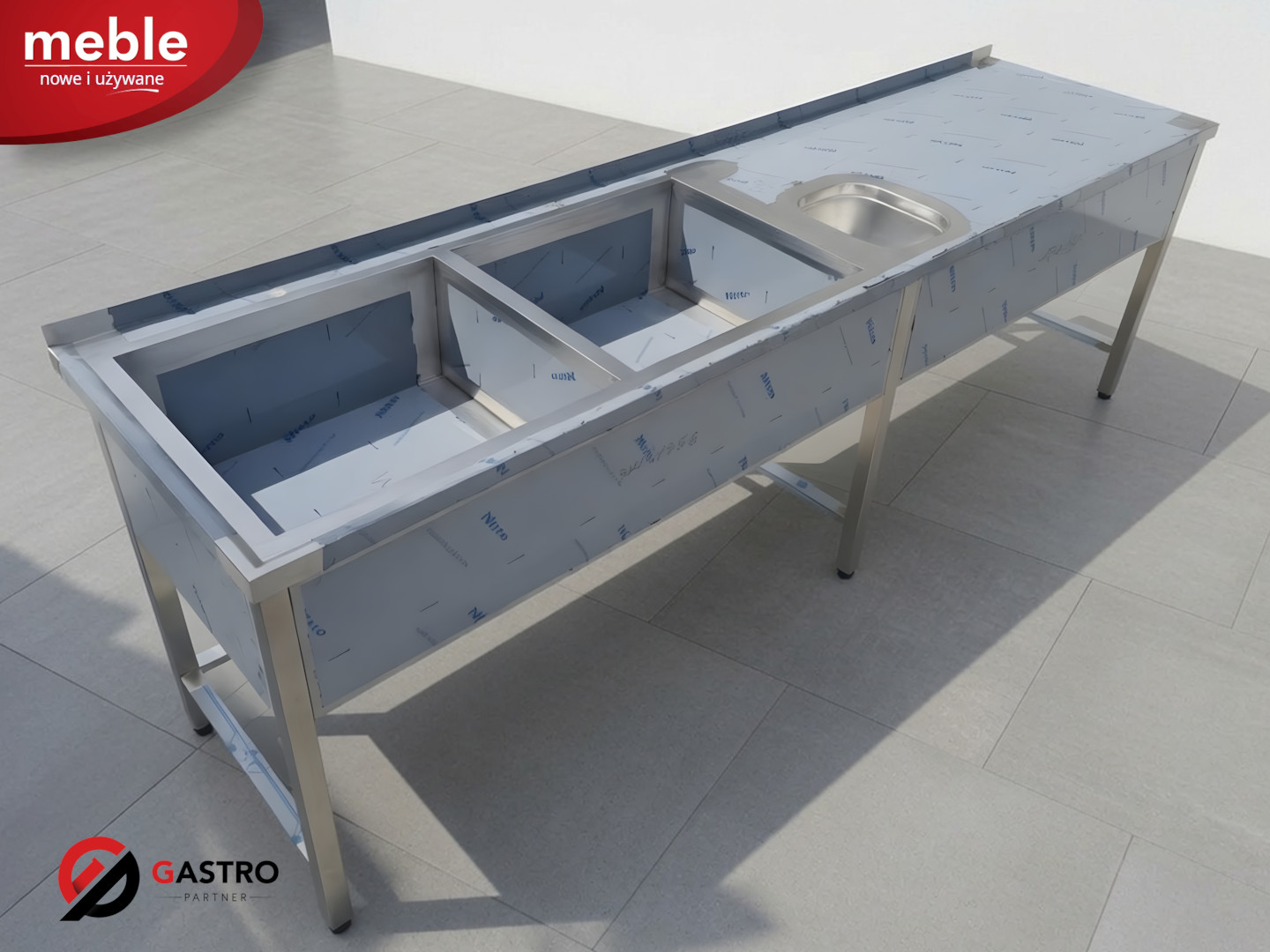Basen zlew gastronomiczny spawany dwukomorowy + mała komora 2600x700x850 mm