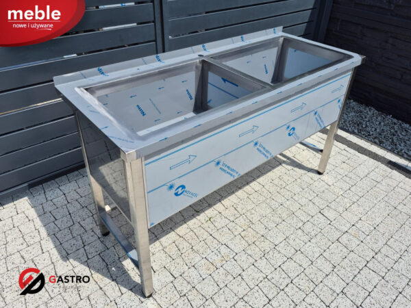 Basen gastronomiczny zlew dwukomorowy spawany 1600x600x850 mm