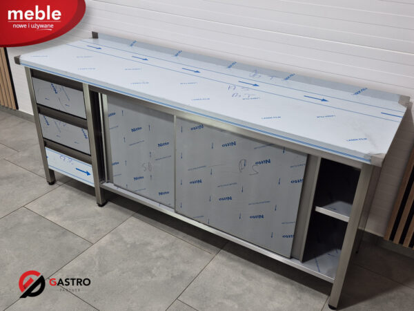 Stół gastronomiczny przyścienny z szafką i szufladami spawany 2100x700x850 mm