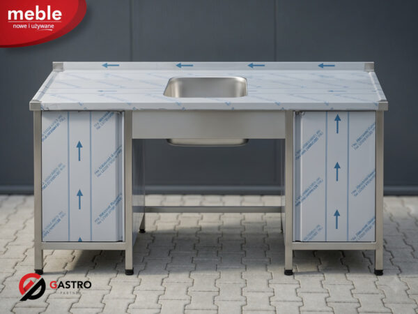 Zlew gastronomiczny jednokomorowy zabudowany szafkami 1400x600x850 mm