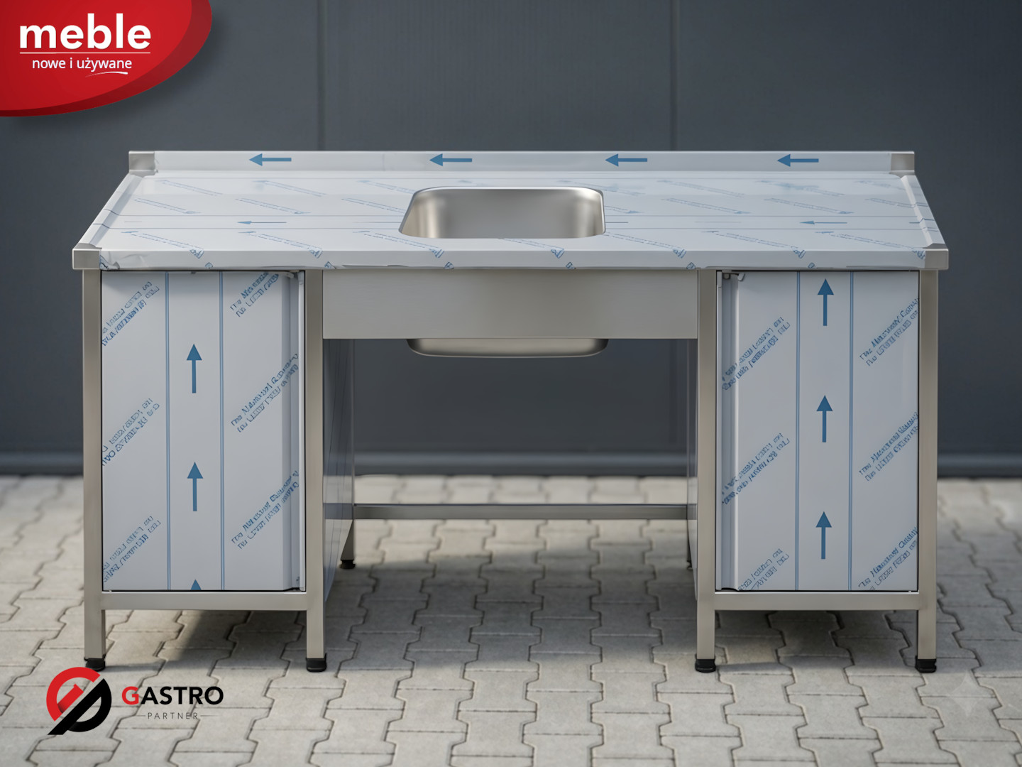 Zlew gastronomiczny jednokomorowy zabudowany szafkami 1400x600x850 mm