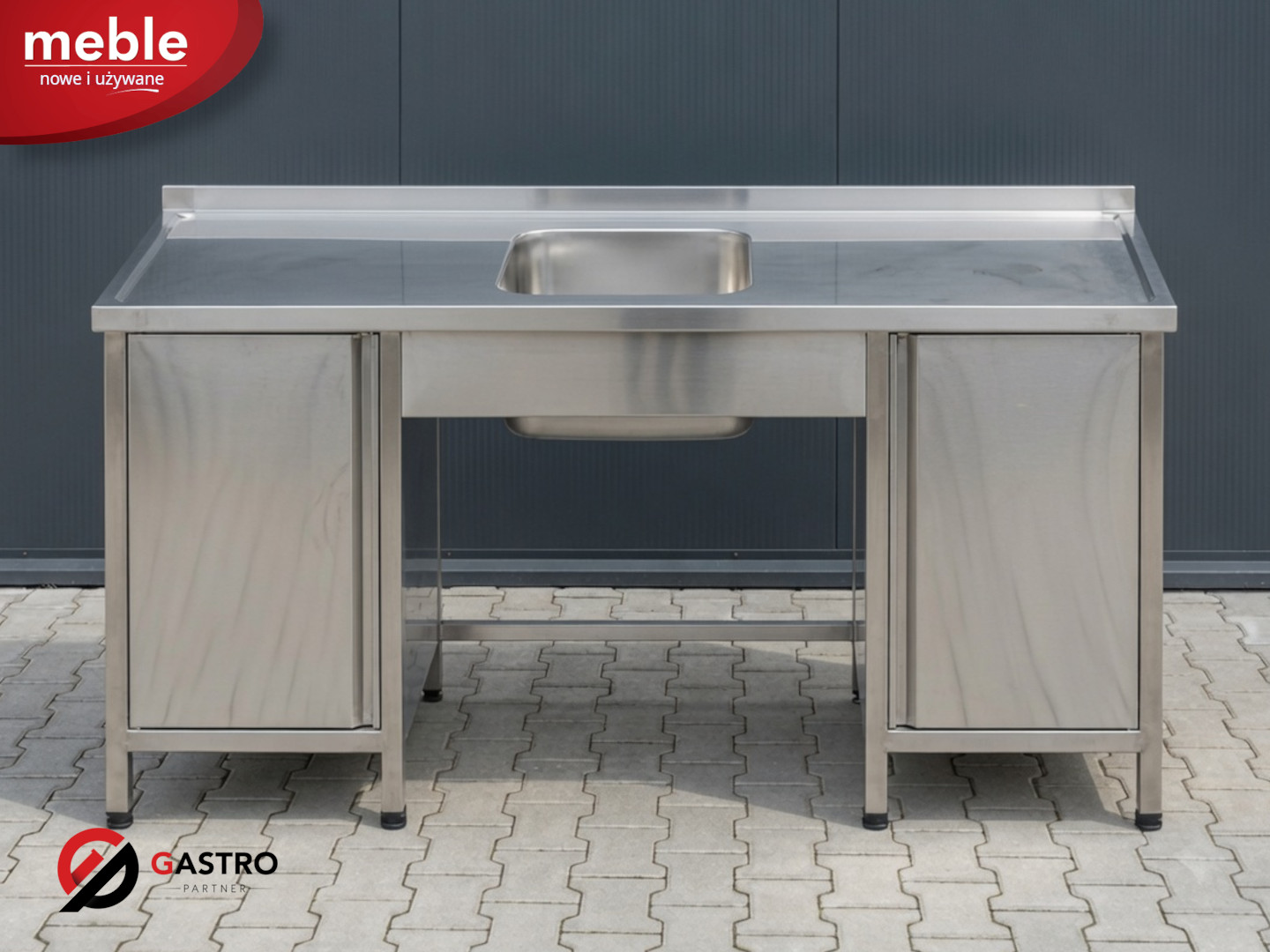 Zlew gastronomiczny jednokomorowy zabudowany szafkami 1400x600x850 mm