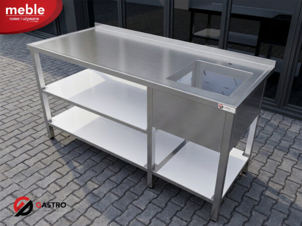 Zlew gastronomiczny spawany z dwoma półkami 180x70x85 cm