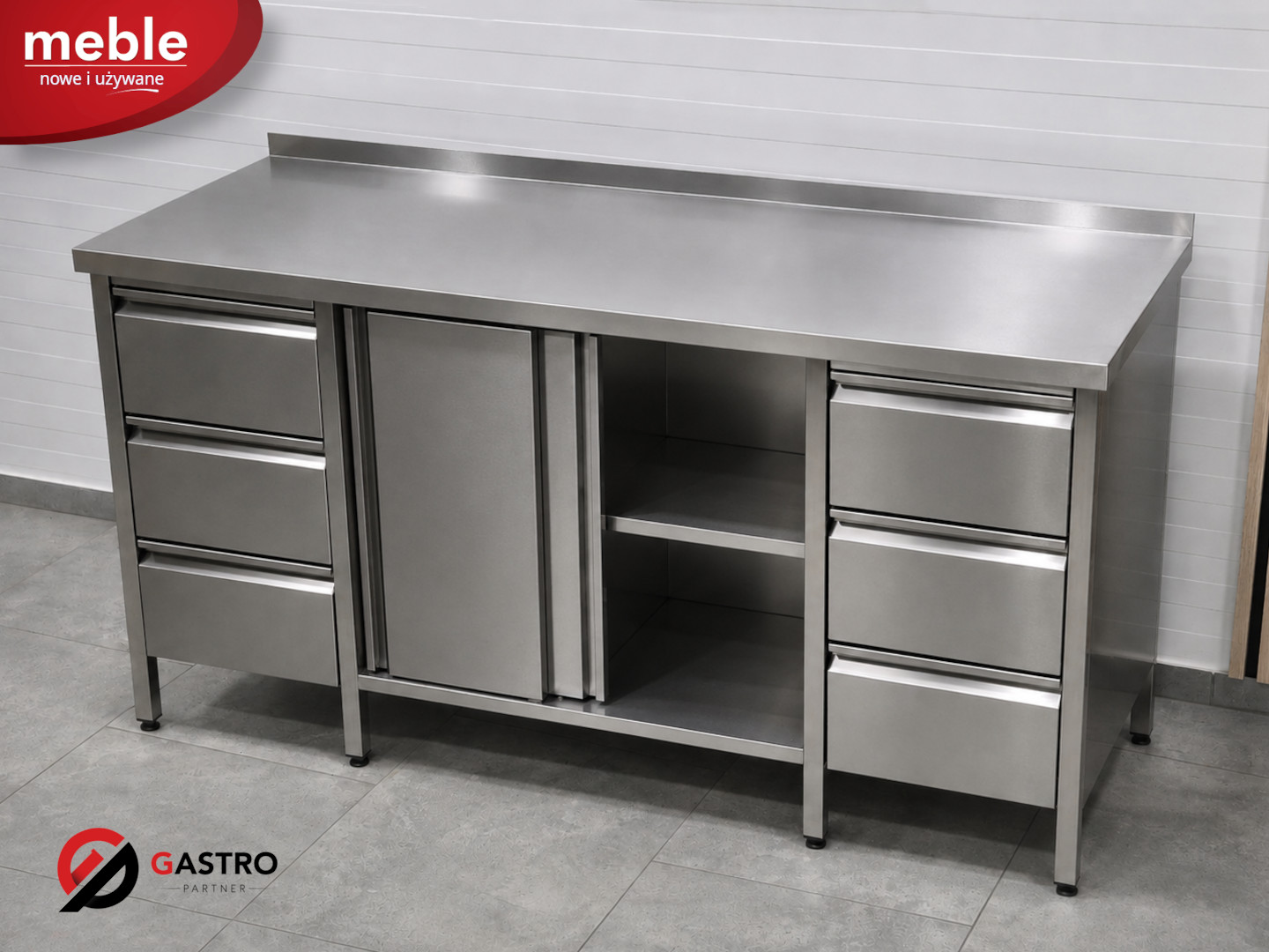 Stół gastronomiczny przyścienny z szafką i 6 szufladami spawany 1800x600x850 mm
