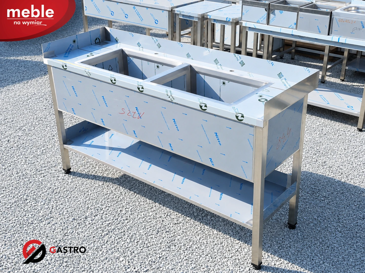 Basen gastronomiczny zlew dwukomorowy spawany 1800x600x850 mm kom 40 cm